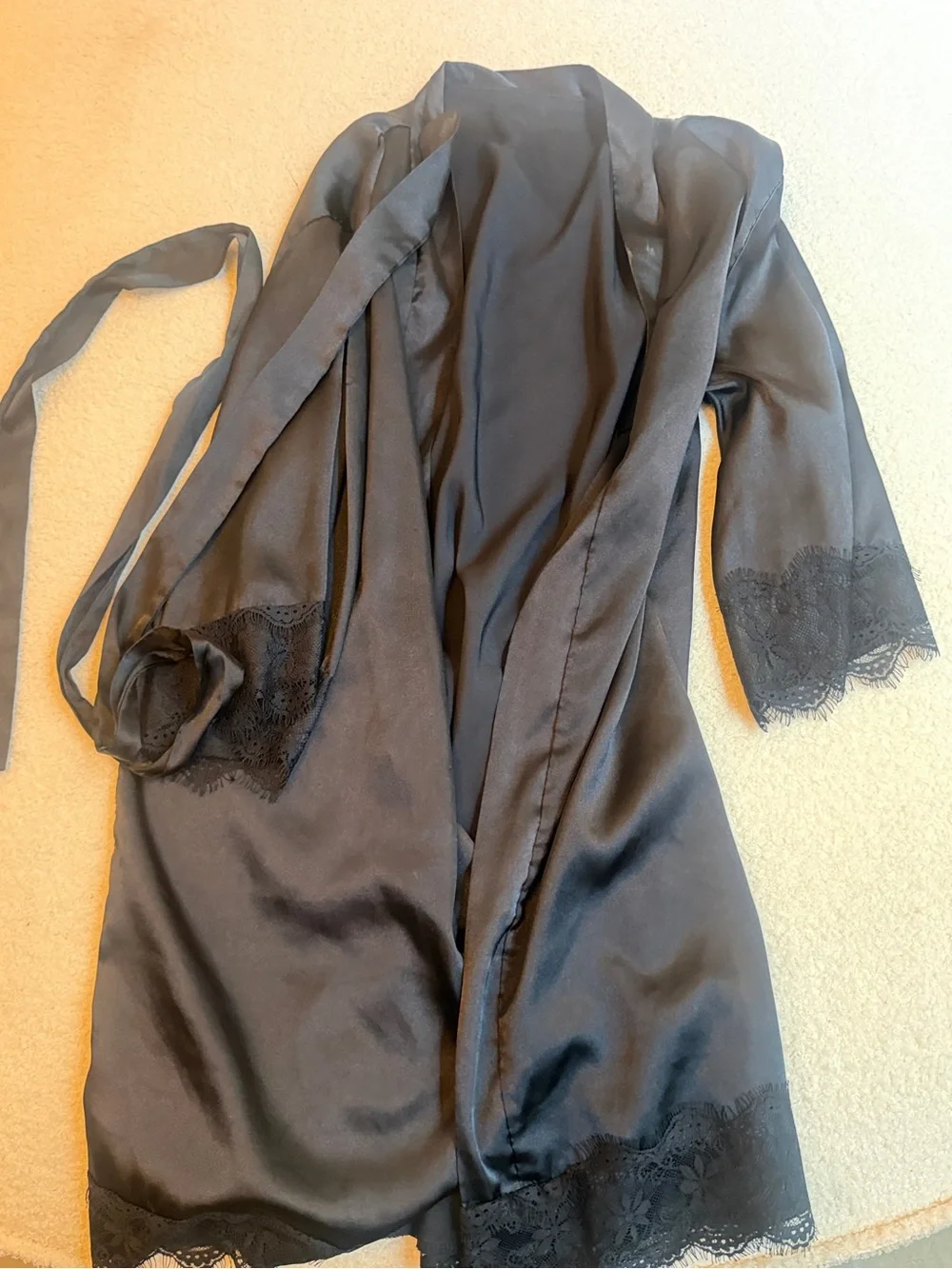 Black Satin Lace-Trim Robe - Women Intimates